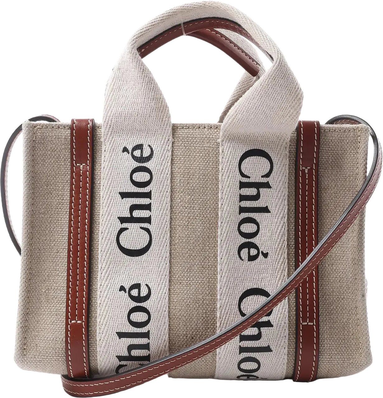 Chloé Woody Mini Canvas & Leather 2Way Handbag in Beige x Brown Divers