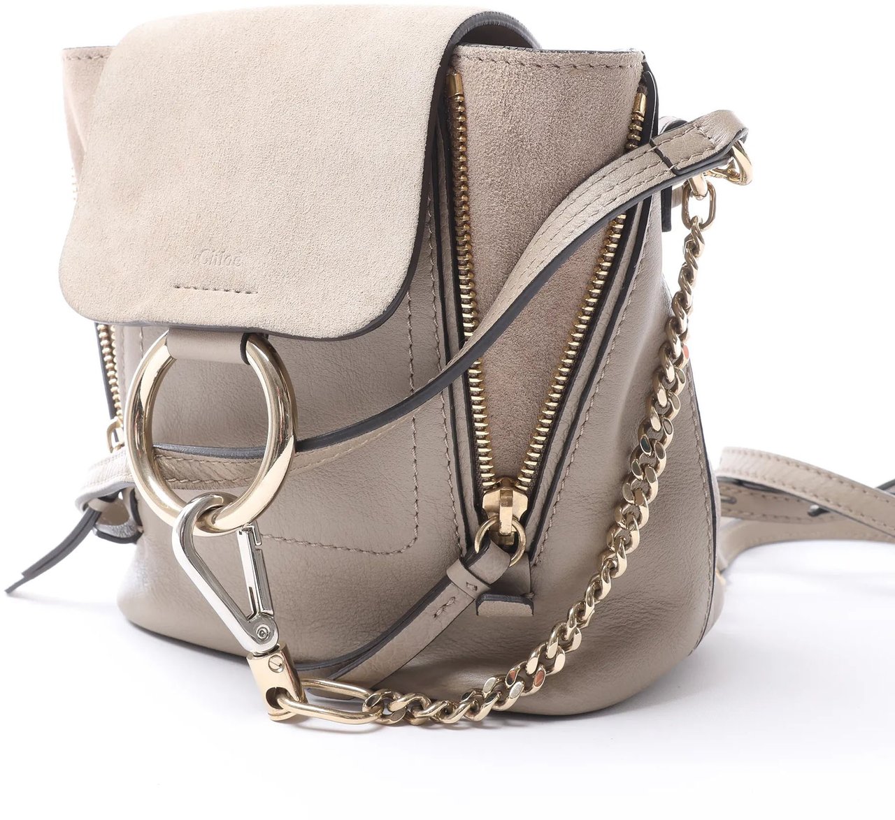 Chloé Chloe Faye Leather x Suede Backpack in Beige Beige