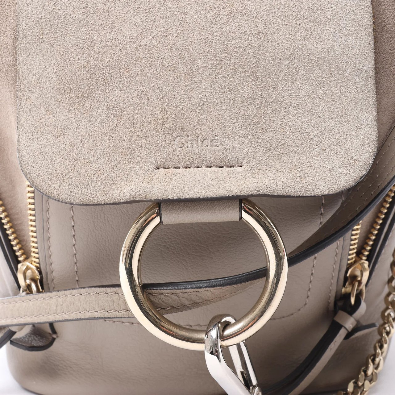 Chloé Chloe Faye Leather x Suede Backpack in Beige Beige