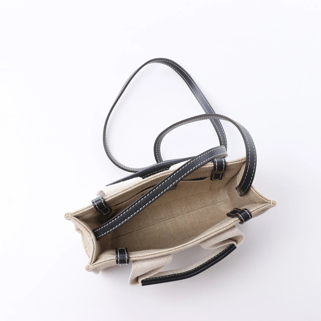 Chloé Woody Mini Canvas & Leather 2Way Handbag in Beige x Black Beige