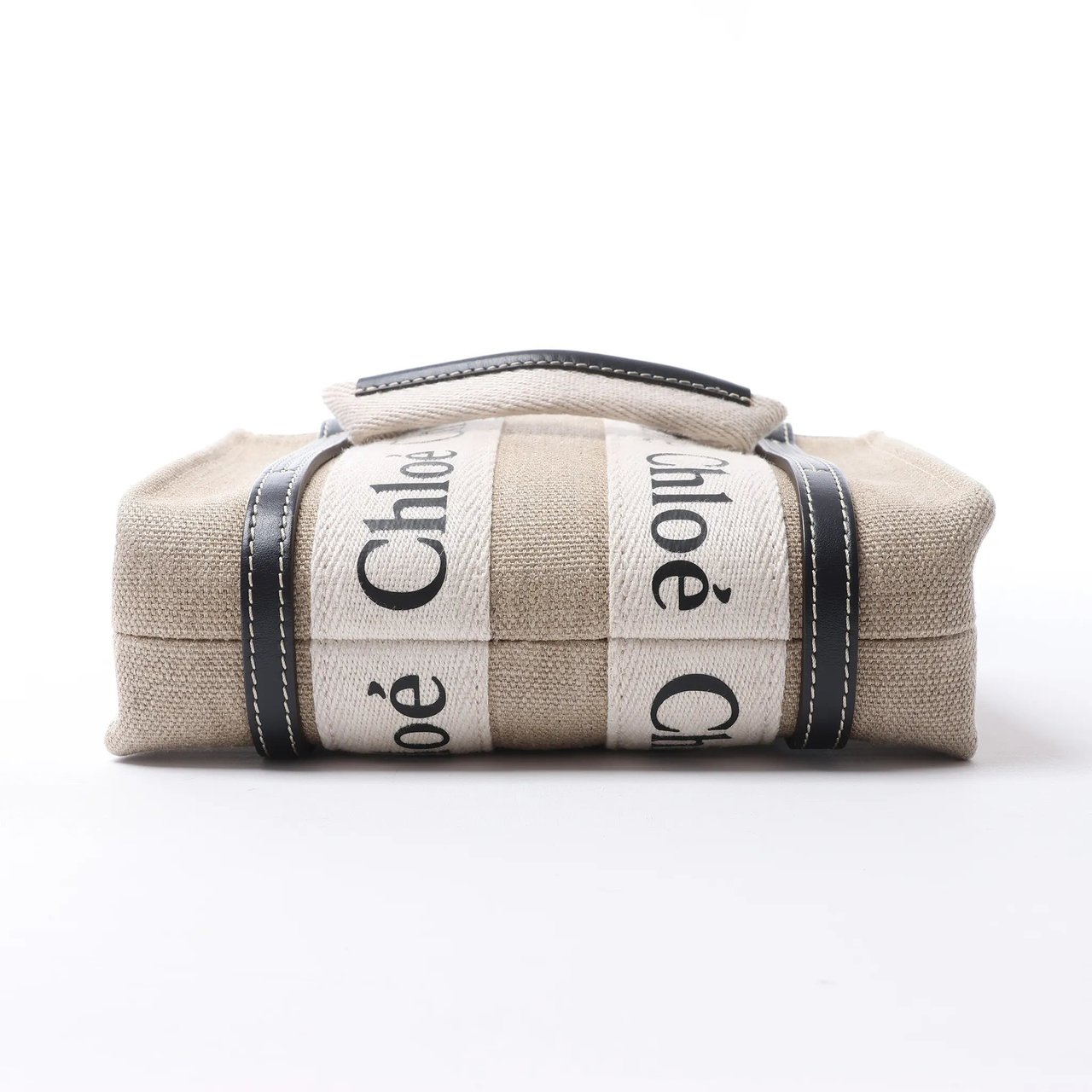 Chloé Woody Mini Canvas & Leather 2Way Handbag in Beige x Black Beige