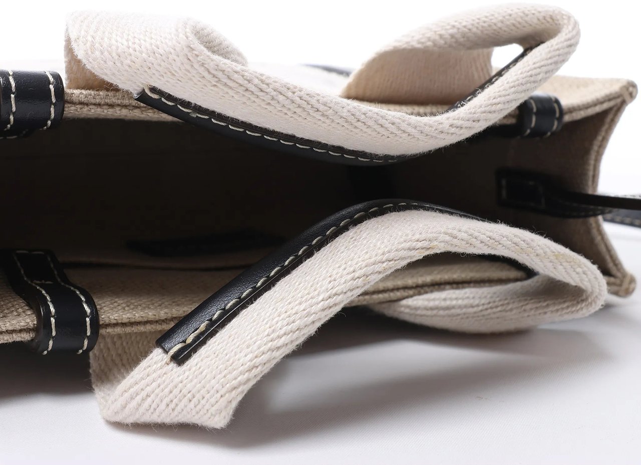 Chloé Woody Mini Canvas & Leather 2Way Handbag in Beige x Black Beige