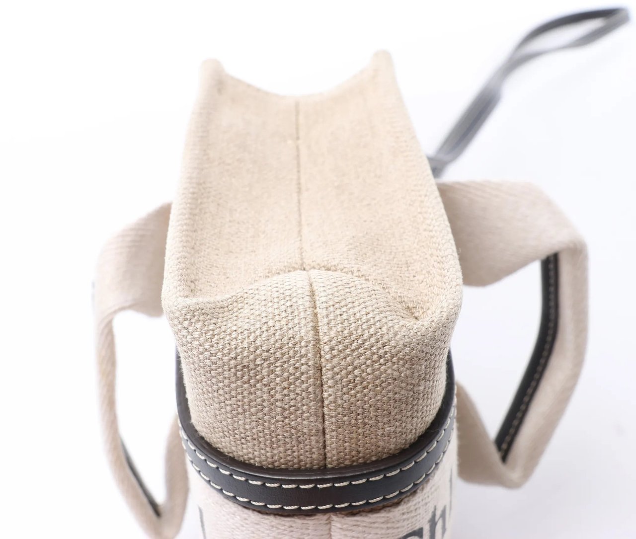 Chloé Woody Mini Canvas & Leather 2Way Handbag in Beige x Black Beige