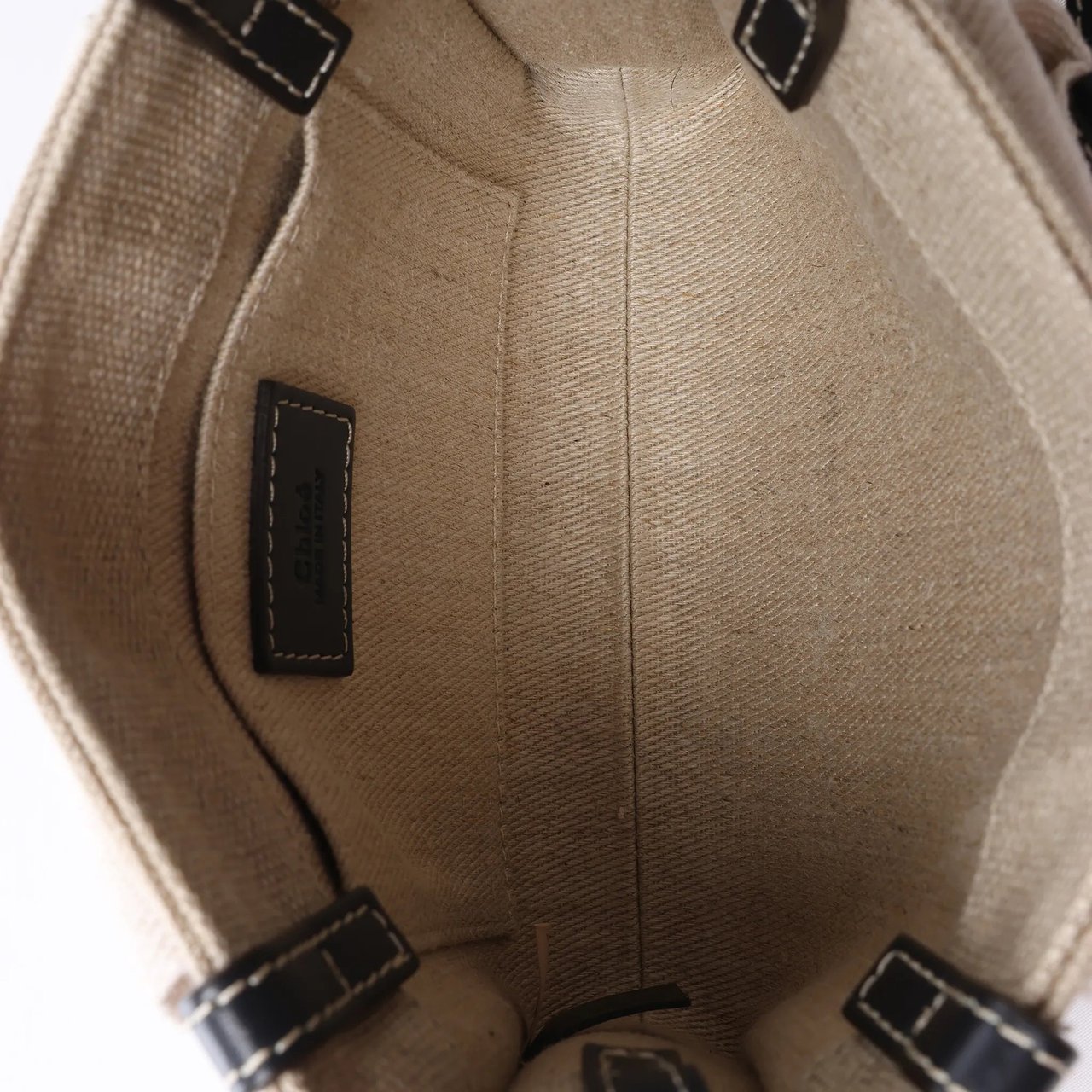 Chloé Woody Mini Canvas & Leather 2Way Handbag in Beige x Black Beige