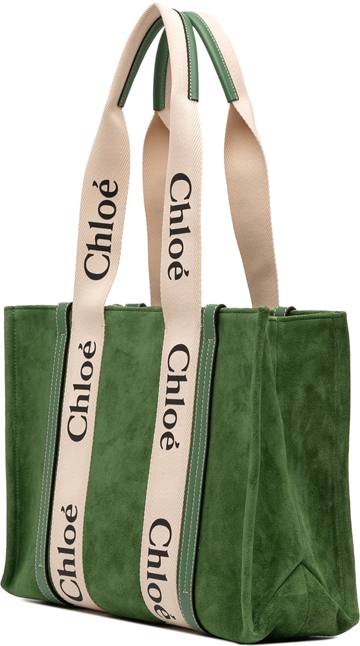 Chloé Medium Suede Woody Tote Groen