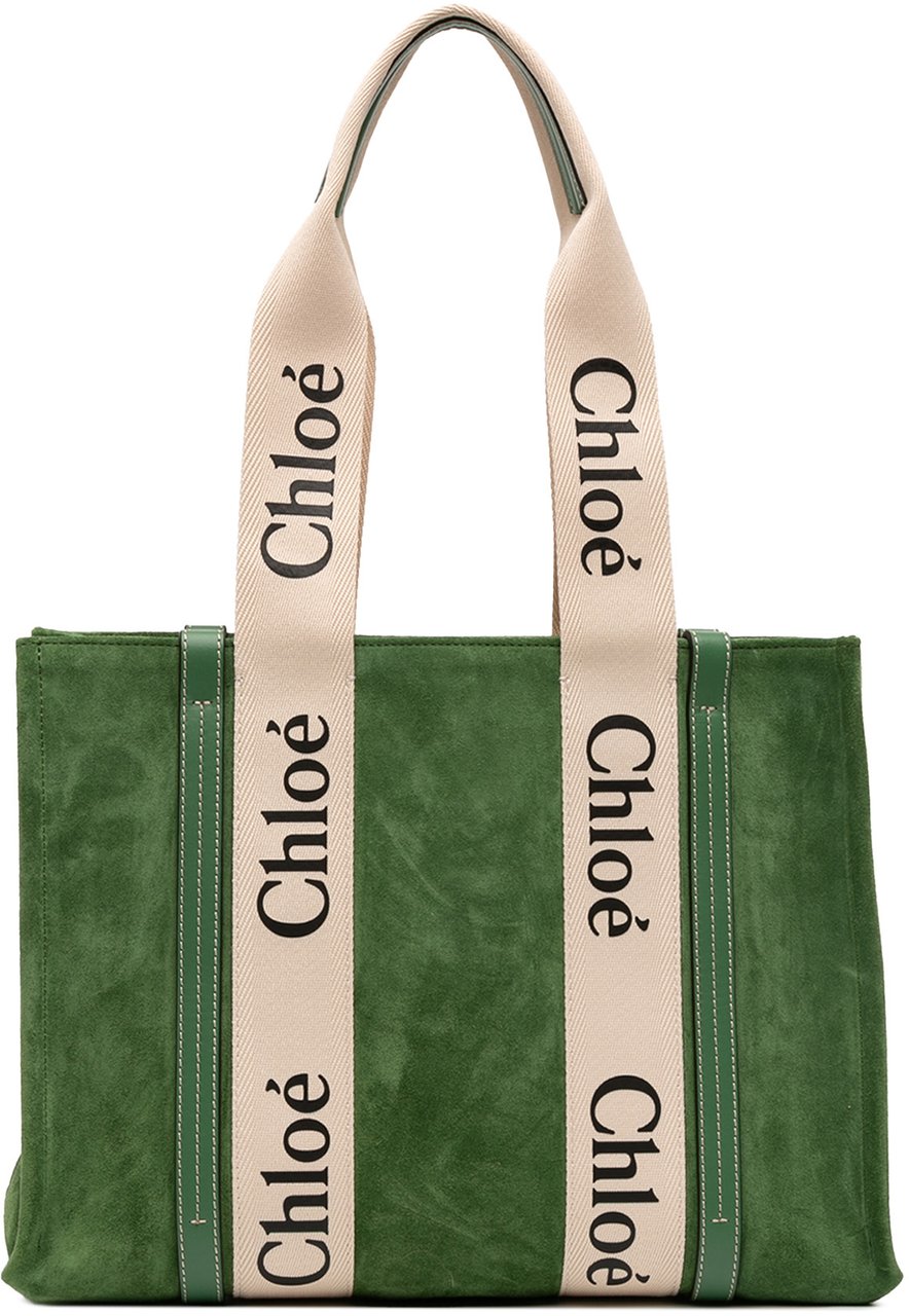 Chloé Medium Suede Woody Tote Groen