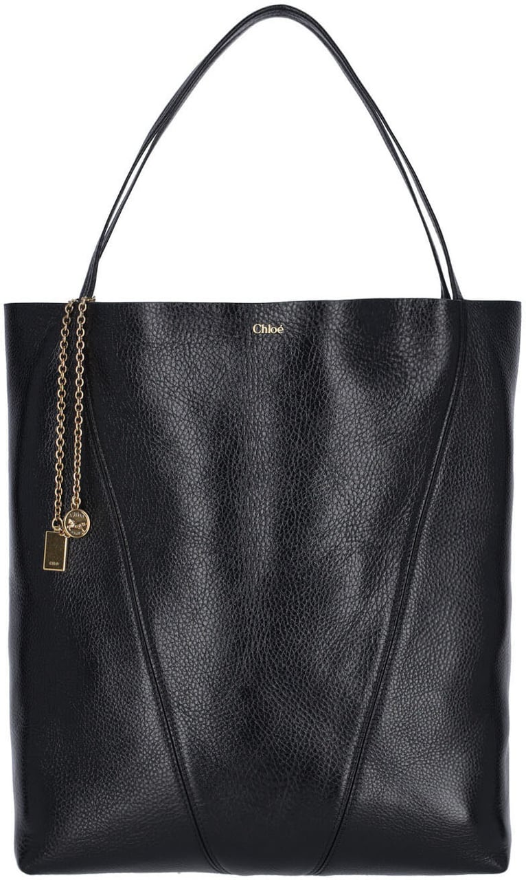 Chloé Black Spin Textured Leather Tote Zwart