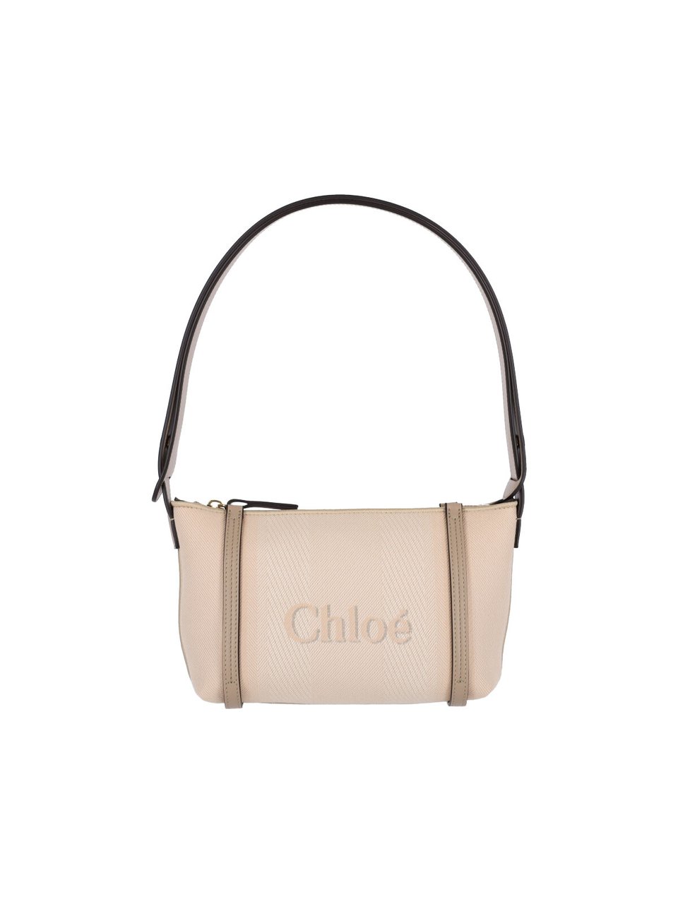 Chloé Carry Cotton Shoulder Bag with Leather Trim Neutraal