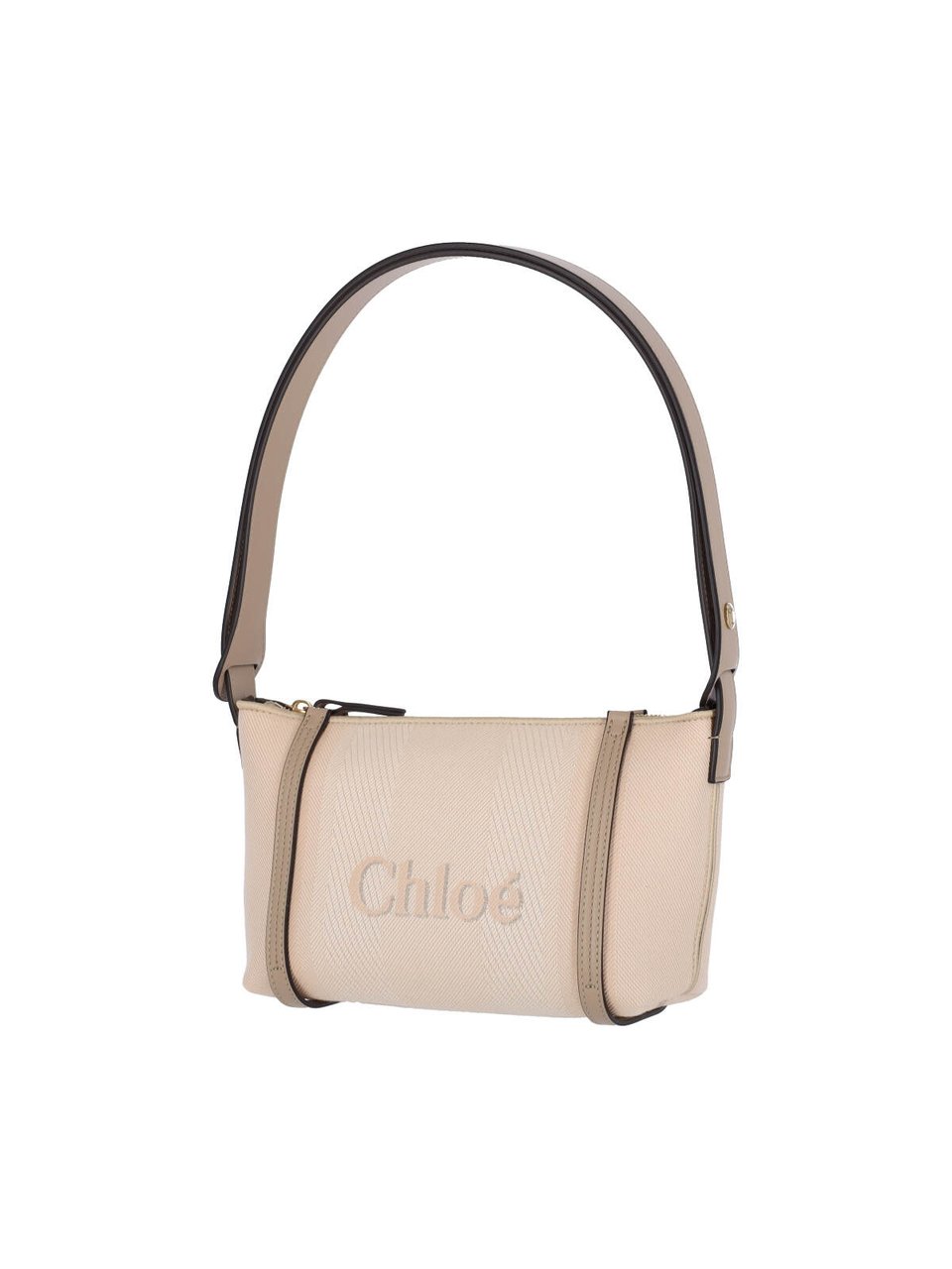 Chloé Carry Cotton Shoulder Bag with Leather Trim Neutraal