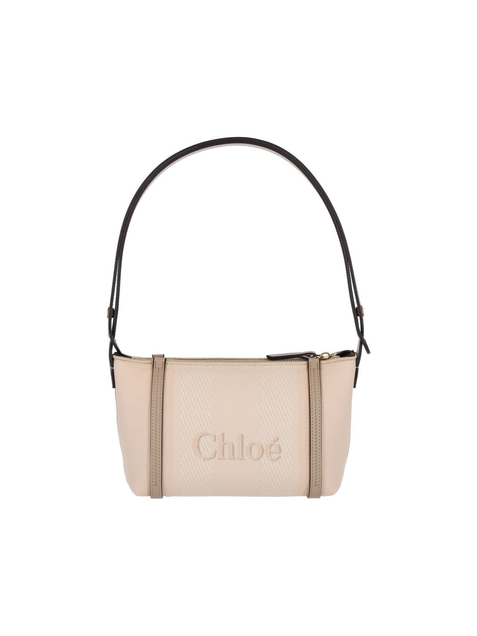 Chloé Carry Cotton Shoulder Bag with Leather Trim Neutraal