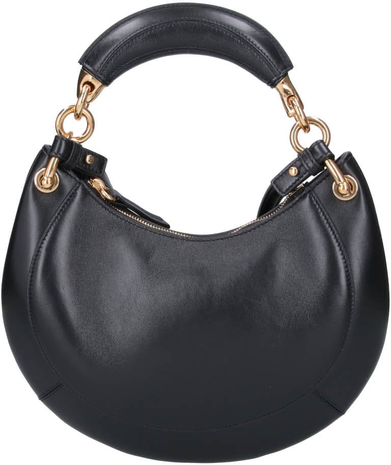 Chloé Crescent-Shaped Black Leather Bag with Gold Accents Zwart
