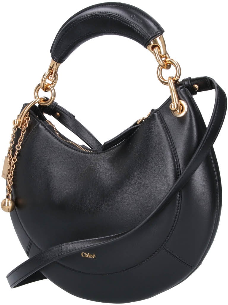 Chloé Crescent-Shaped Black Leather Bag with Gold Accents Zwart