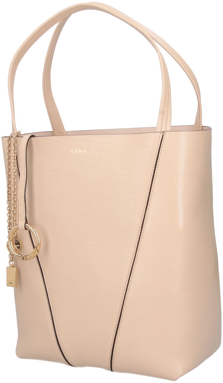 Chloé Structured Tote Bag with V-Shaped Seam Details Neutraal