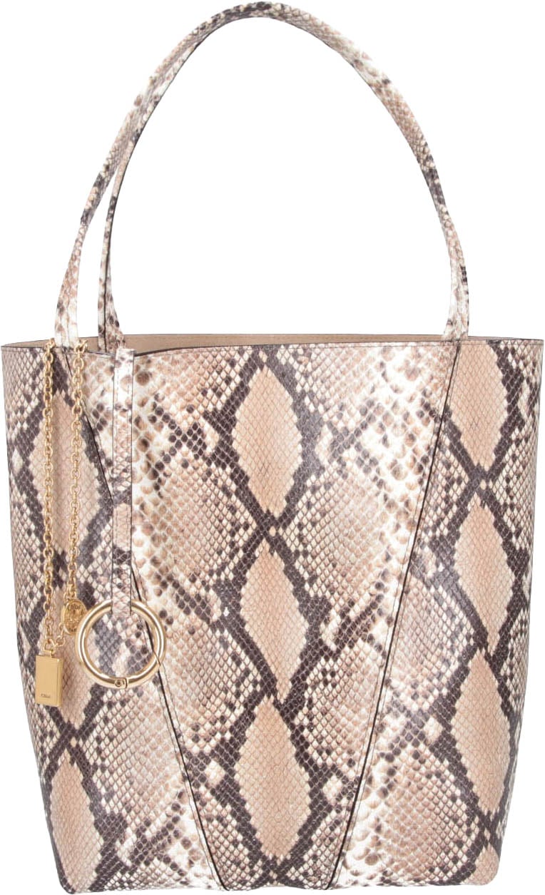 Chloé Structured Snakeskin Pattern Tote Bag Neutraal