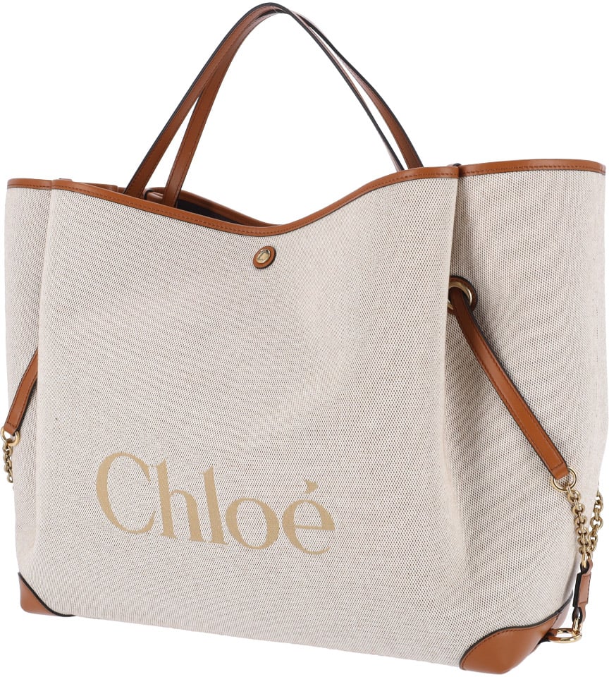 Chloé Canvas Tote Bag with Leather Trim Neutraal