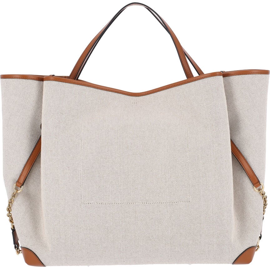 Chloé Canvas Tote Bag with Leather Trim Neutraal