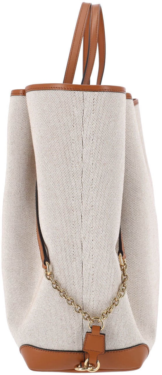 Chloé Canvas Tote Bag with Leather Trim Neutraal