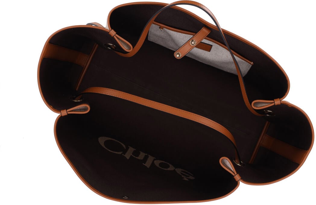 Chloé Canvas Tote Bag with Leather Trim Neutraal