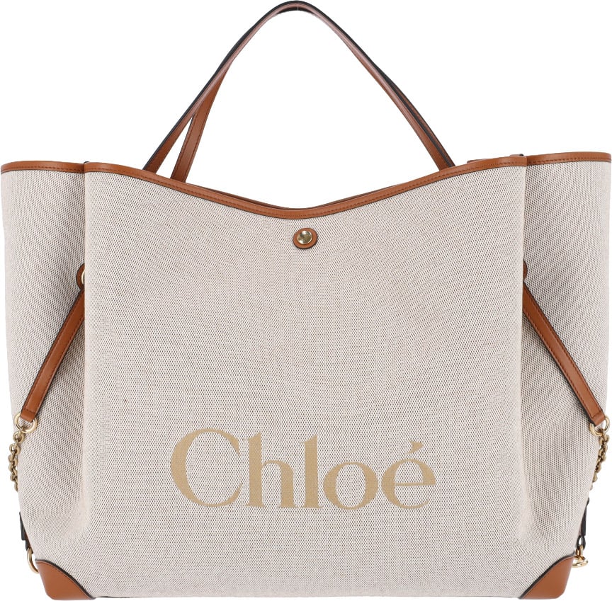 Chloé Canvas Tote Bag with Leather Trim Neutraal