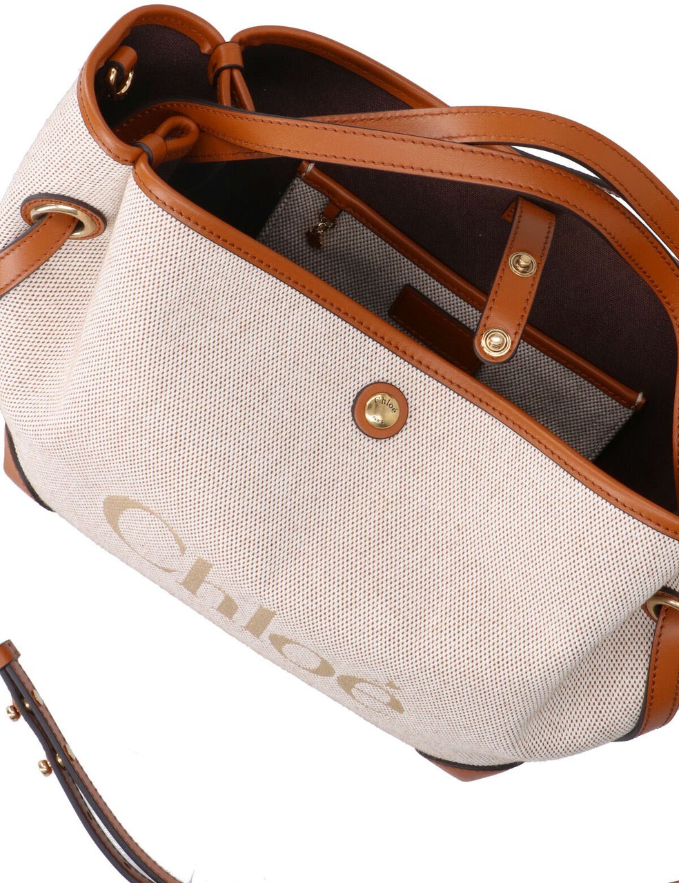 Chloé Medium Tote Bag with Textured Fabric Neutraal