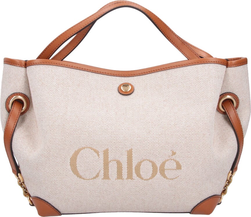 Chloé Medium Tote Bag with Textured Fabric Neutraal