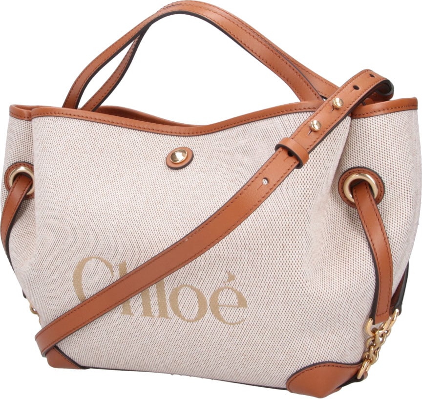 Chloé Medium Tote Bag with Textured Fabric Neutraal