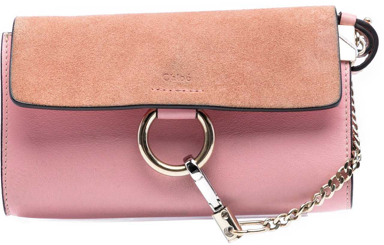 Chloé Mini Calfskin and Suede Faye Chain Crossbody Roze