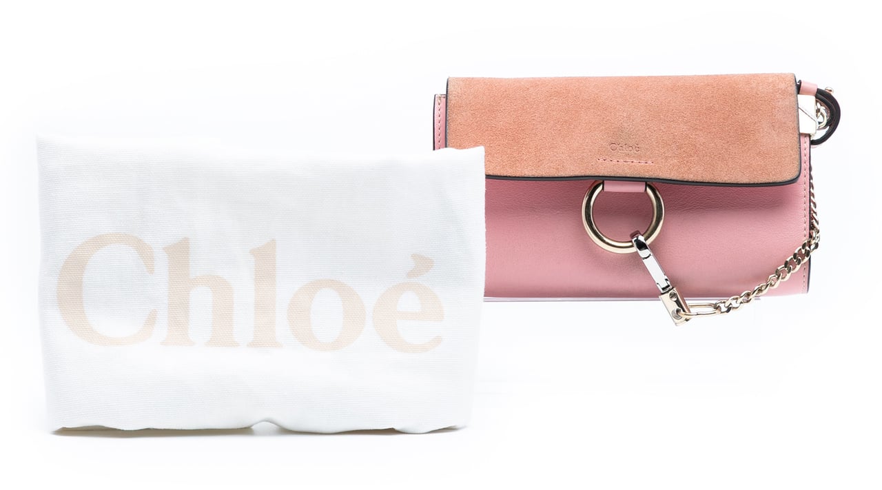 Chloé Mini Calfskin and Suede Faye Chain Crossbody Roze
