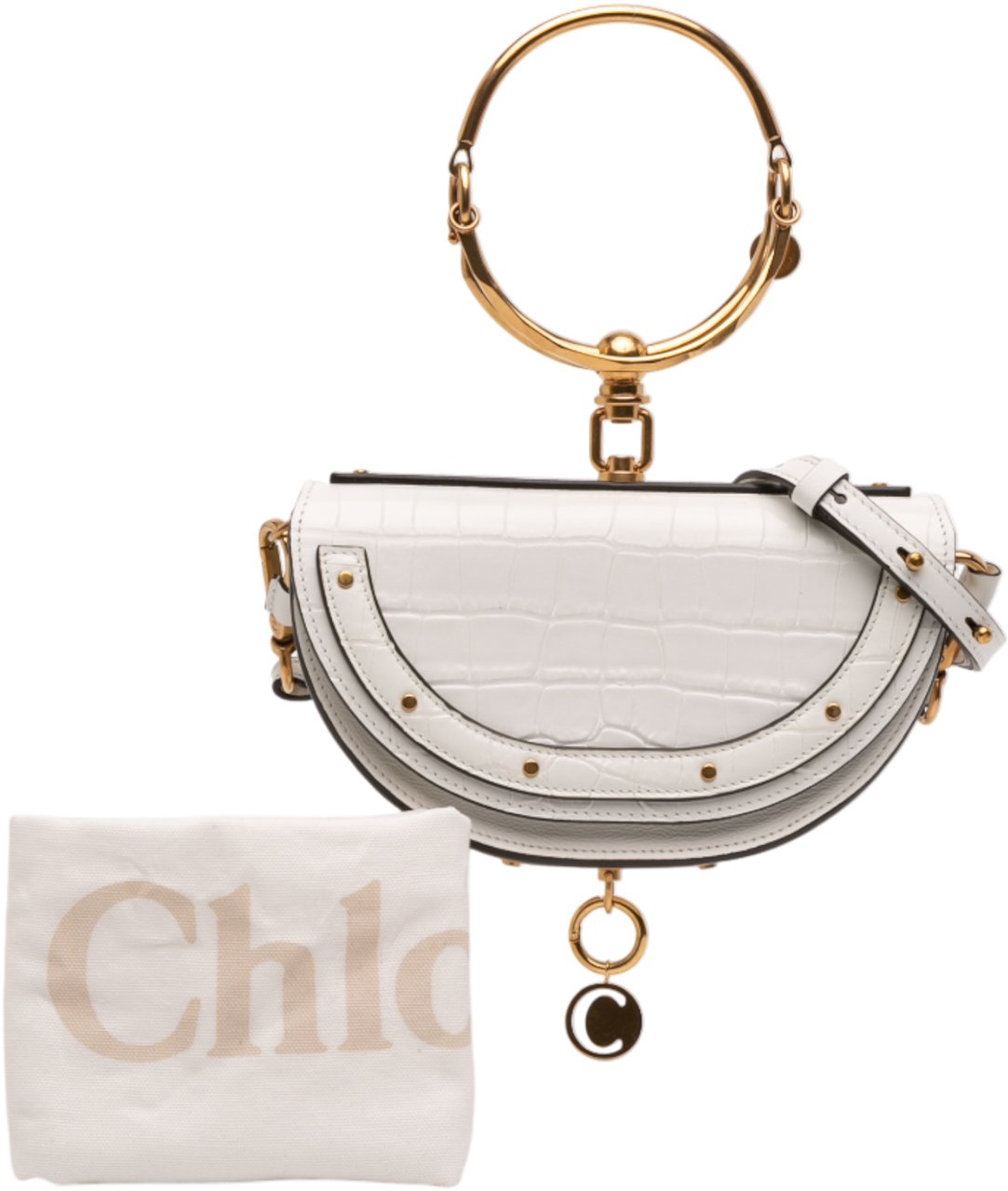 Chloé Mini Croc Embossed Calfskin Nile Bracelet Satchel Wit