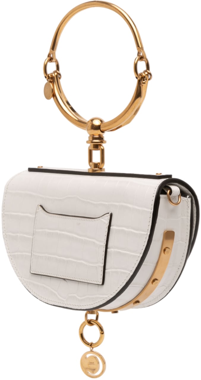 Chloé Mini Croc Embossed Calfskin Nile Bracelet Satchel Wit