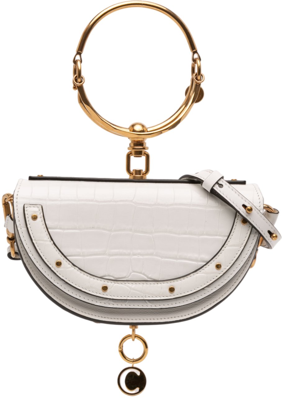 Chloé Mini Croc Embossed Calfskin Nile Bracelet Satchel Wit