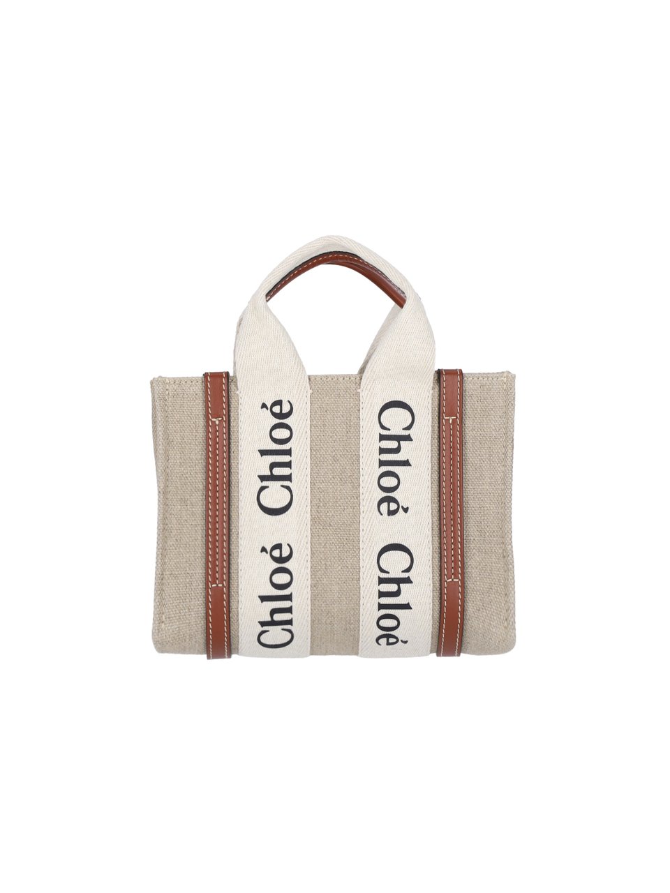 Chloé Beige Woody Mini Linen Tote Bag Neutraal