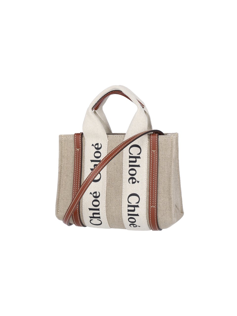 Chloé Beige Woody Mini Linen Tote Bag Neutraal