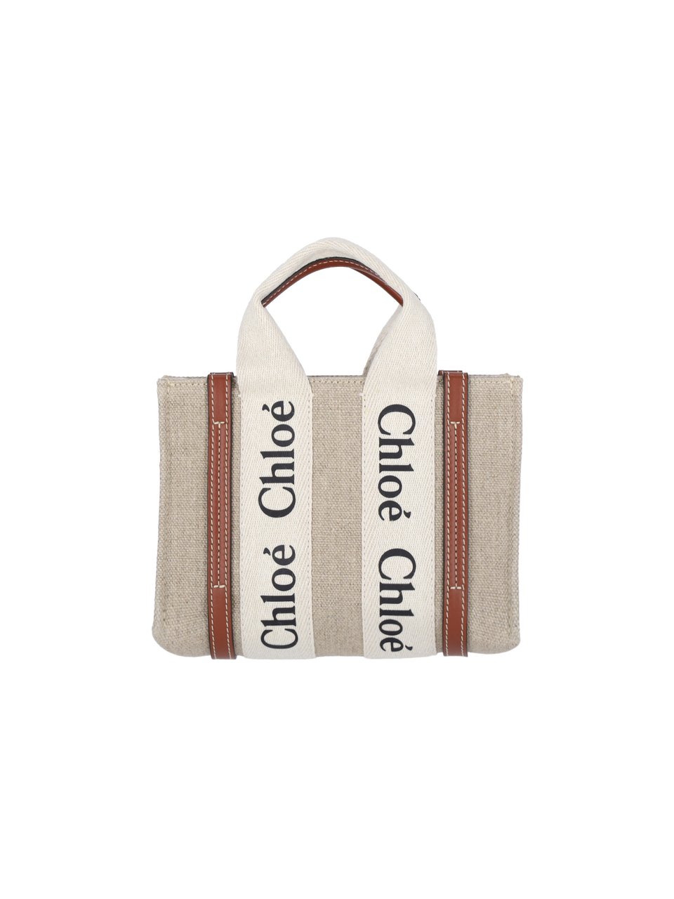 Chloé Beige Woody Mini Linen Tote Bag Neutraal