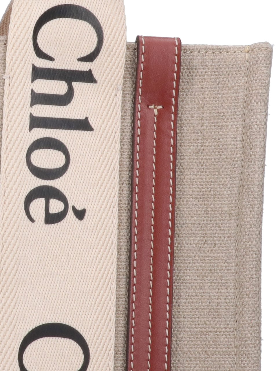 Chloé "Woody" Small Tote Bag, In Beige Linen Neutraal