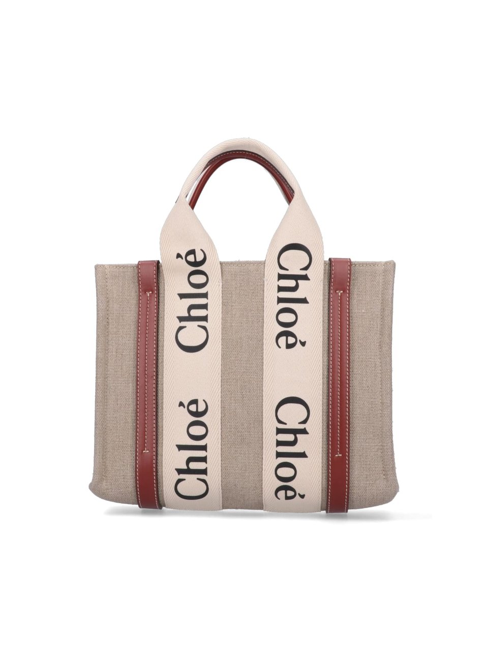 Chloé "Woody" Small Tote Bag, In Beige Linen Neutraal