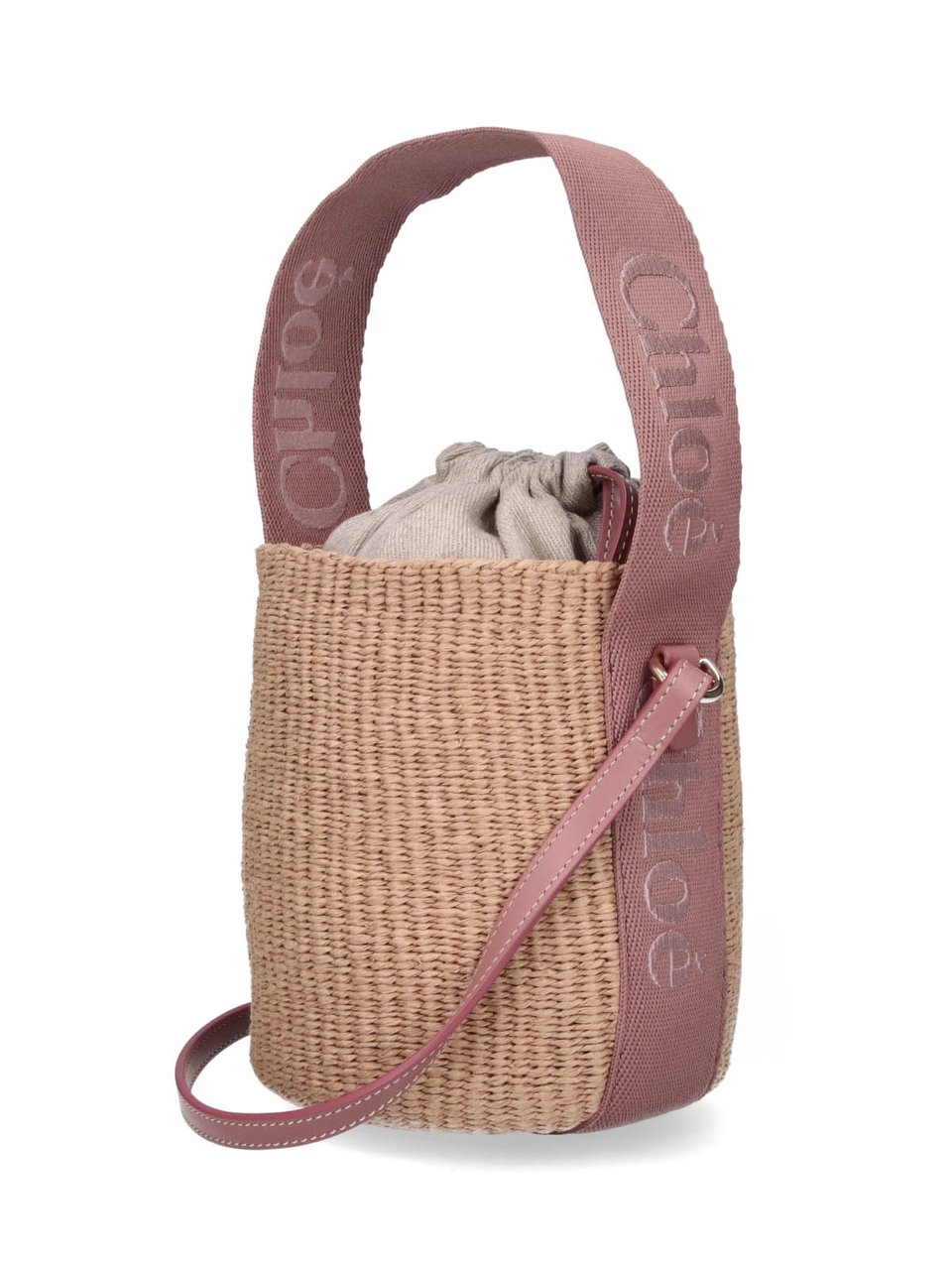 Chloé Woven Straw Bucket Bag with Versatile Straps Neutraal