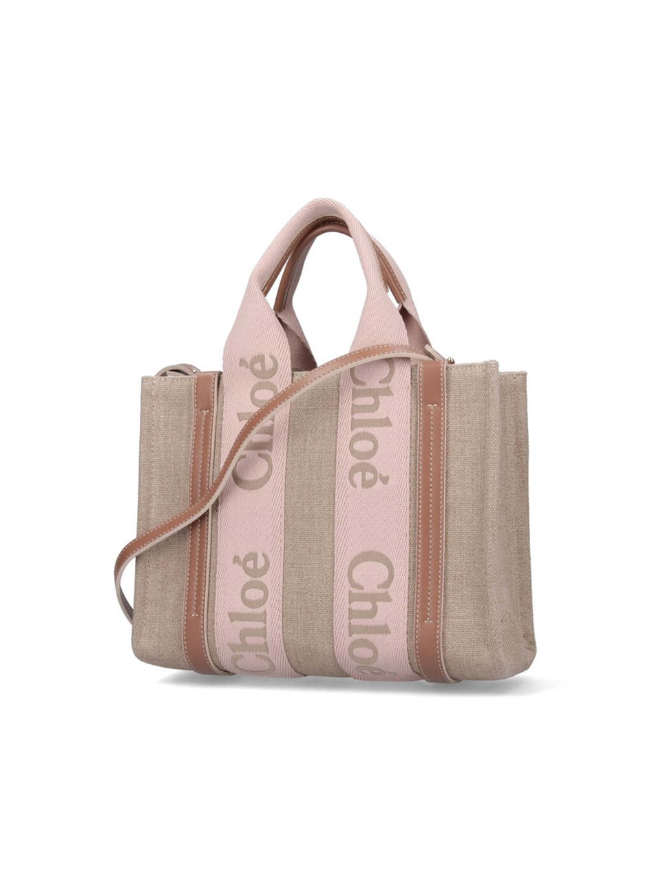 Chloé Beige Linen Tote with Calfskin Accents and Logo Detail Neutraal