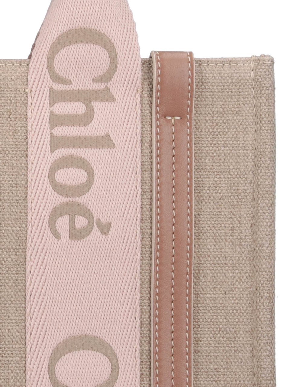 Chloé Beige Linen Tote with Calfskin Accents and Logo Detail Neutraal