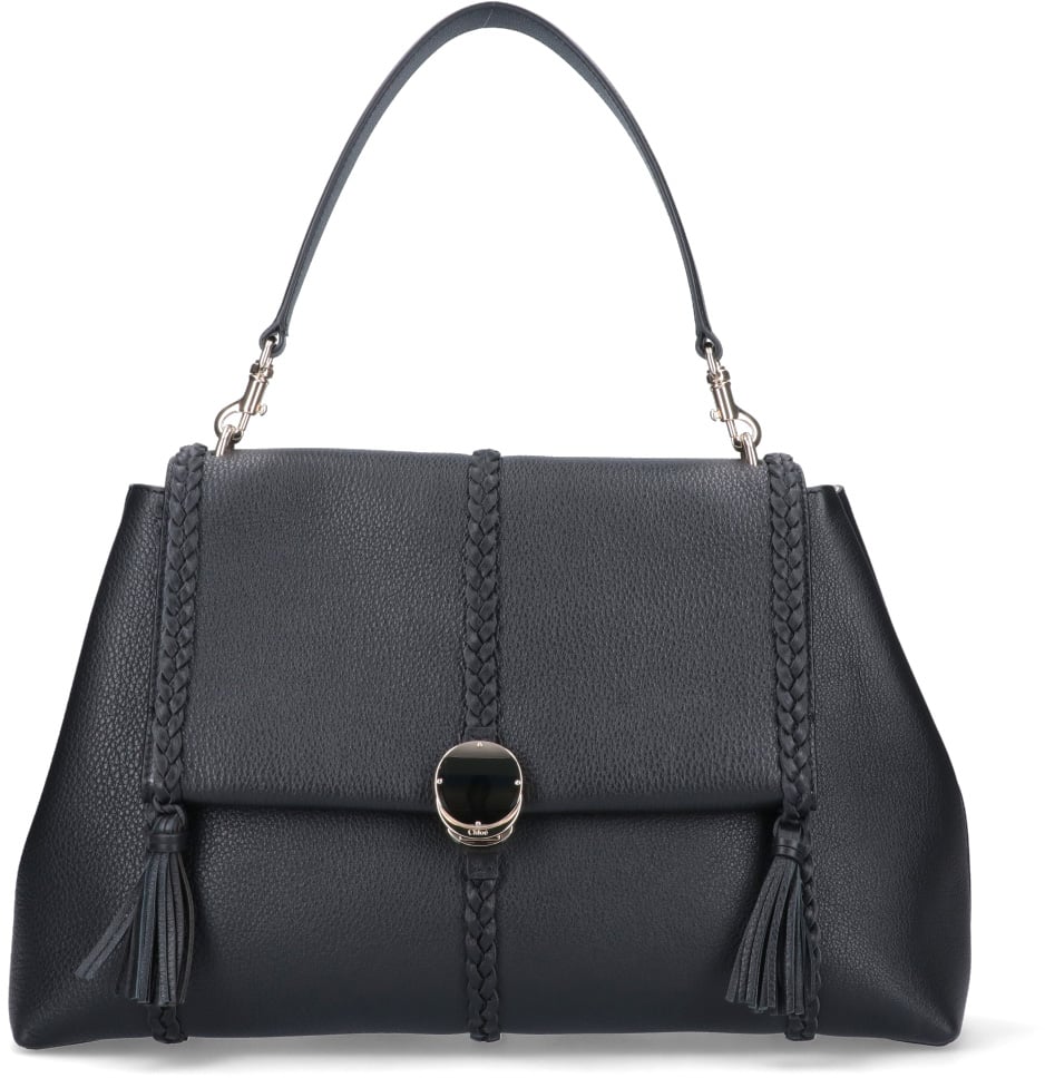 Chloé Black Penelope Large Hammered Leather Bag Zwart
