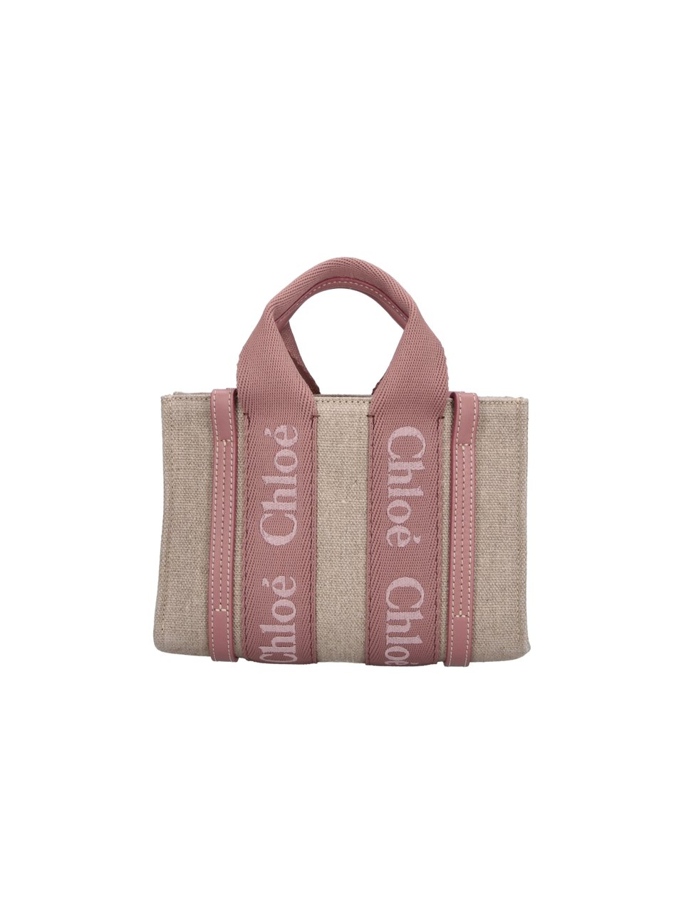 Chloé Textured Beige Structured Bag with Dusty Pink Straps Neutraal