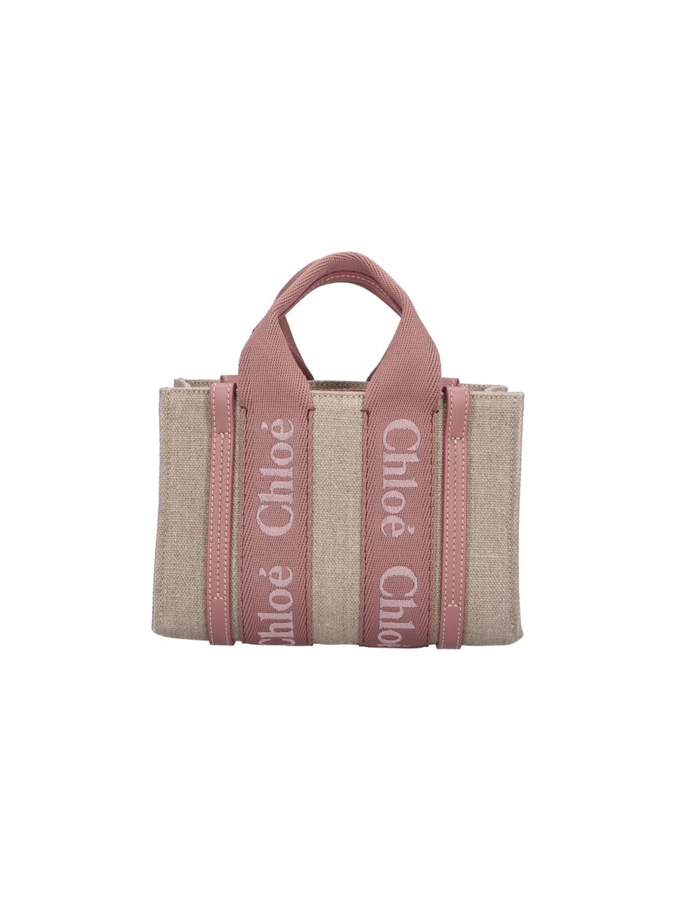 Chloé Textured Beige Structured Bag with Dusty Pink Straps Neutraal