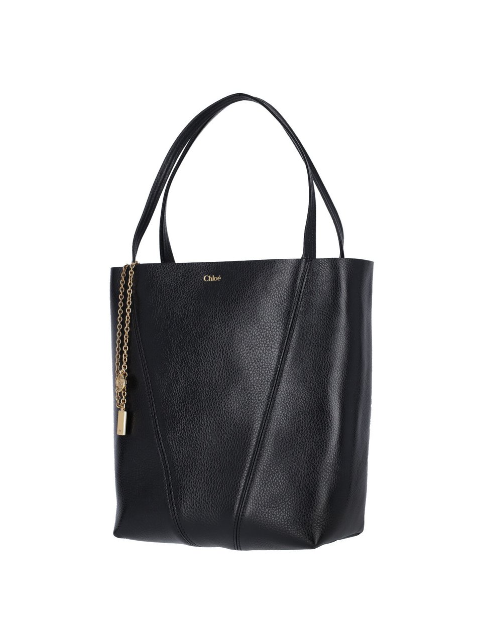 Chloé Black Spin Pebbled Leather Tote Bag Zwart