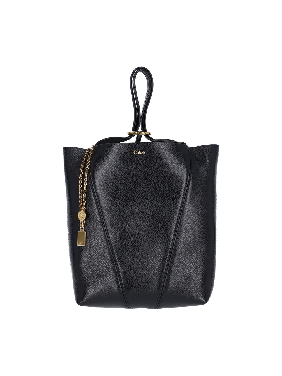 Chloé Black Spin Pebbled Leather Tote Bag Zwart