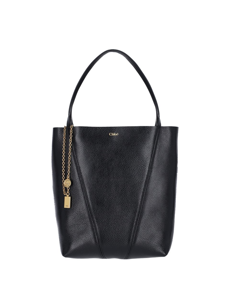 Chloé Black Spin Pebbled Leather Tote Bag Zwart