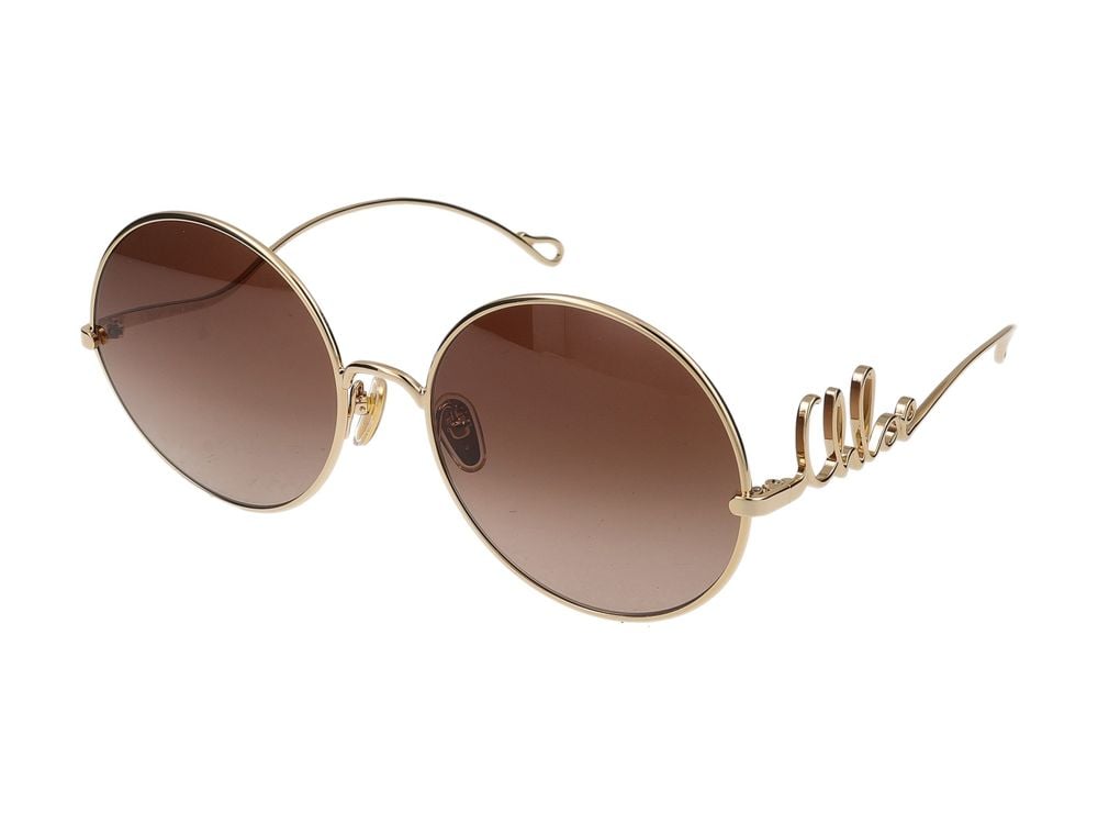 Chloé Gold Script Detailing Round Metal Sunglasses Bruin