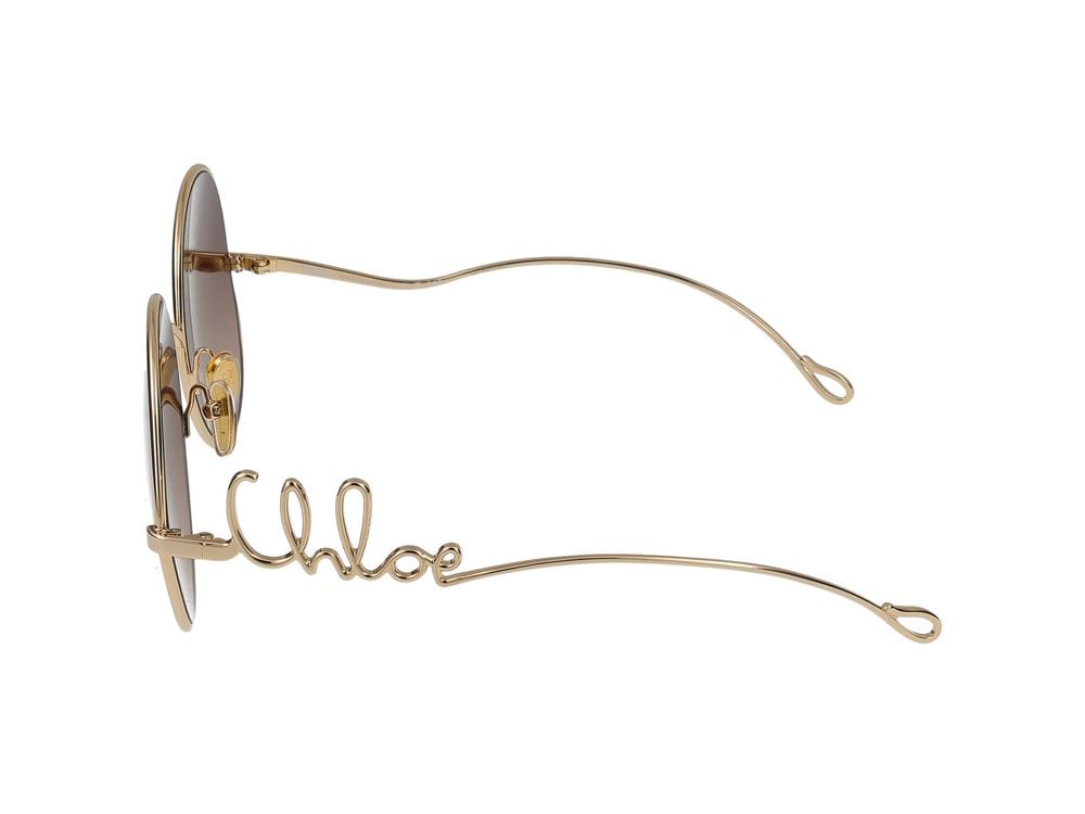 Chloé Gold Script Detailing Round Metal Sunglasses Bruin