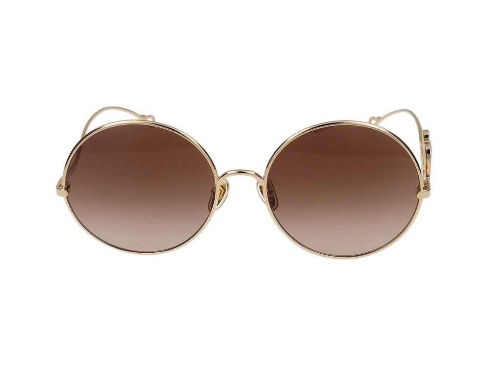 Chloé Gold Script Detailing Round Metal Sunglasses Bruin
