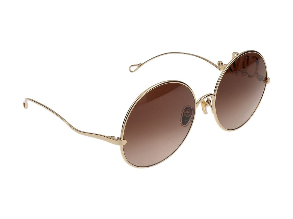 Chloé Gold Script Detailing Round Metal Sunglasses Bruin