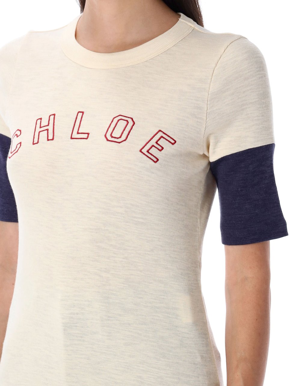 Chloé Tshirt Logo Bicolo Sleeve Iconic Milk Divers